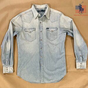 Polo Ralph Lauren Men's Medium Wild West Show Indian Head Western Chambray Shirt